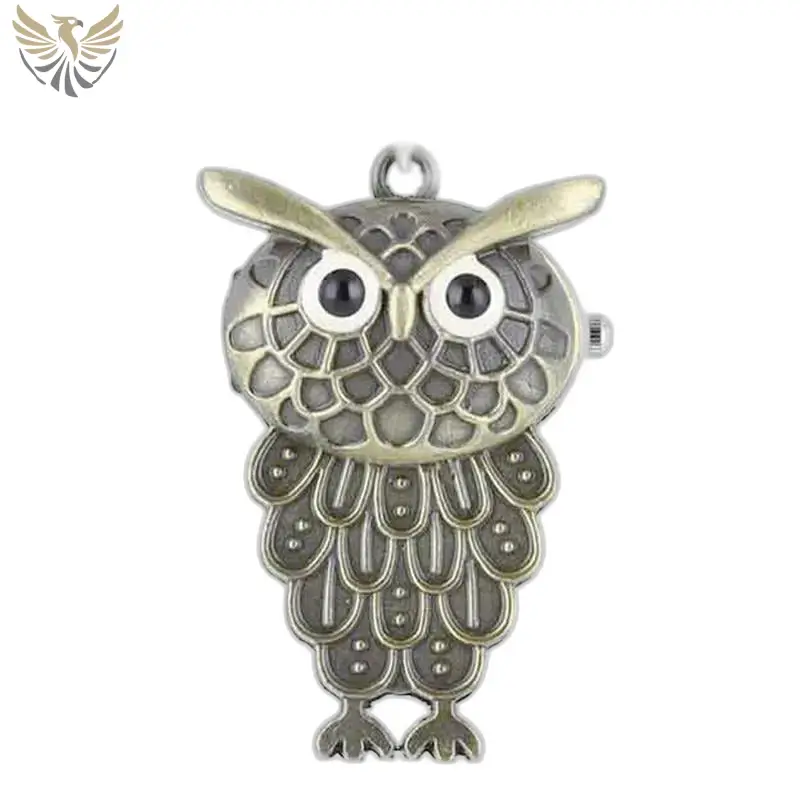 Collier Montre Hibou Pendefit en Acier Inoxydable Bronze