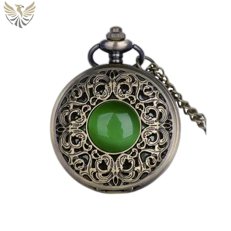 Montre à Gousset Collier Vintage émeraude