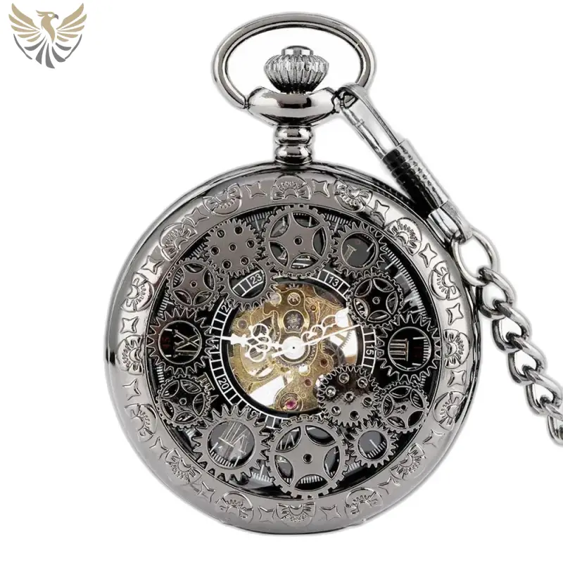 Montre à Gousset Dark Machine Illusion avec chaîne et boîtier en argent