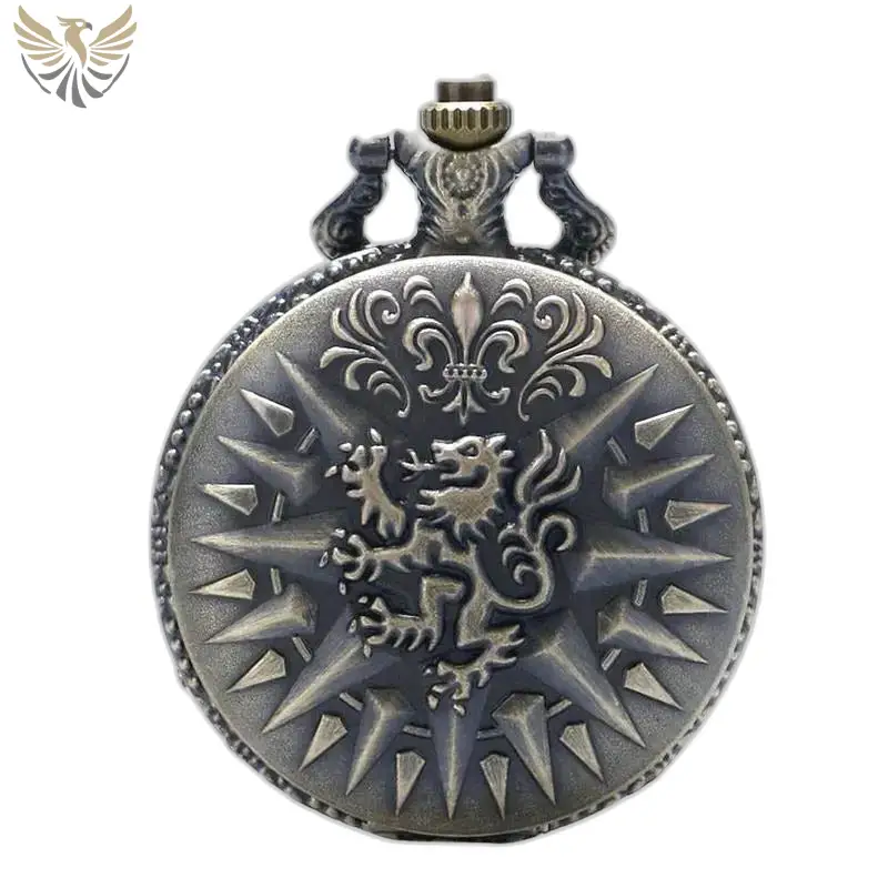Montre à Gousset Lion D’or Game Of Thrones avec un design d’horloge antique ornée