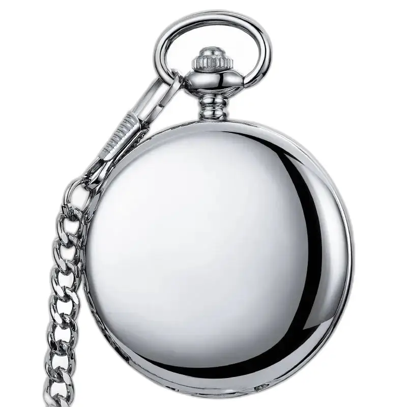 Montre à gousset Lisse Mécanique Argent Classique avec chaîne en acier brillant