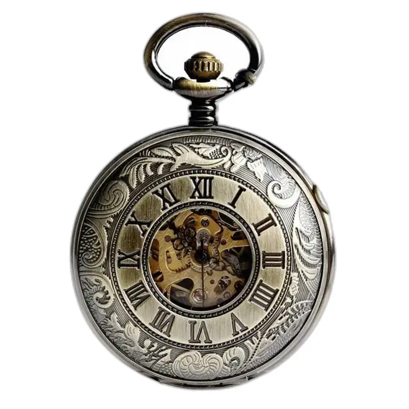 Montre à Gousset Luxe Vintage Mécanique avec des engrenages visibles en argent orné
