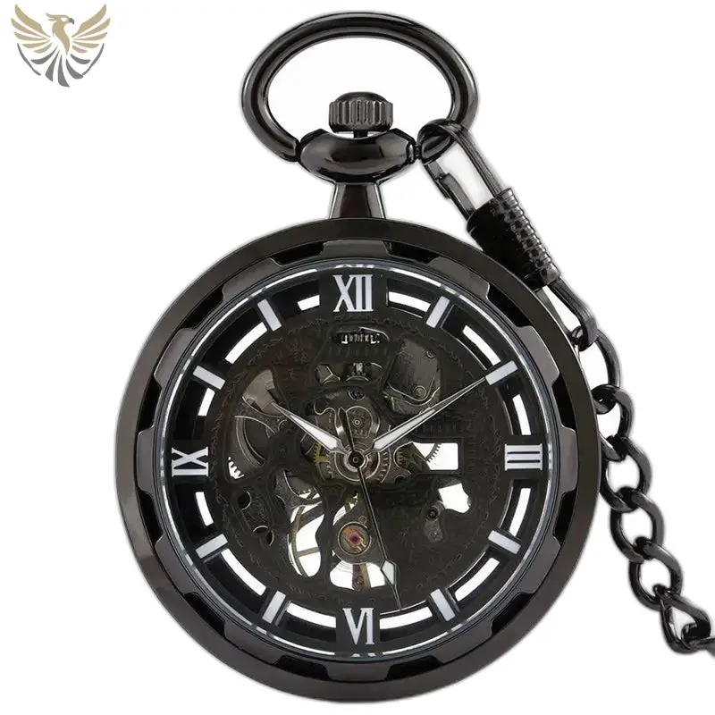 Montre à gousset Mécanique Black Dream Chic avec skeleton noir élégant
