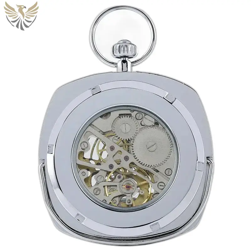 Montre à gousset mécanique en argent avec cadran ouvert élégant et luxe
