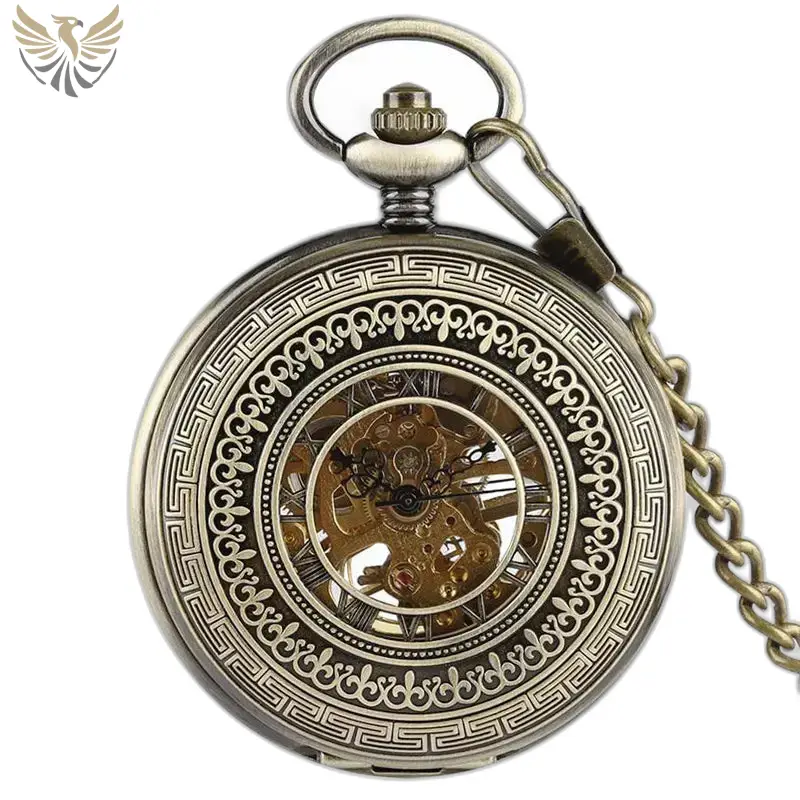Montre à gousset Mécanique Demi Chasseur Homme avec un motif en bronze orné
