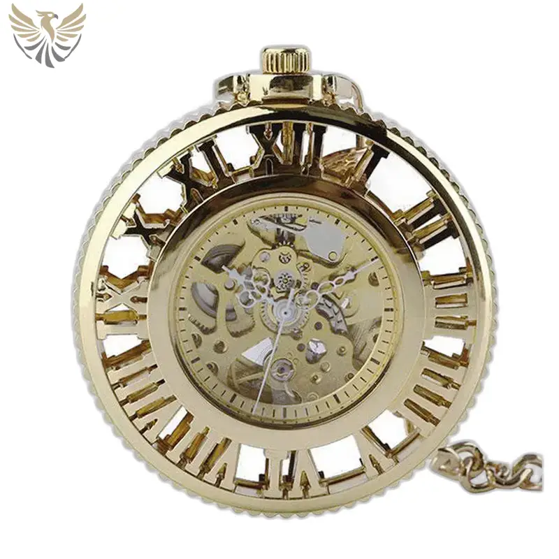 Montre à Gousset Mécanique Gold Roman Chic avec un cadran squelette doré