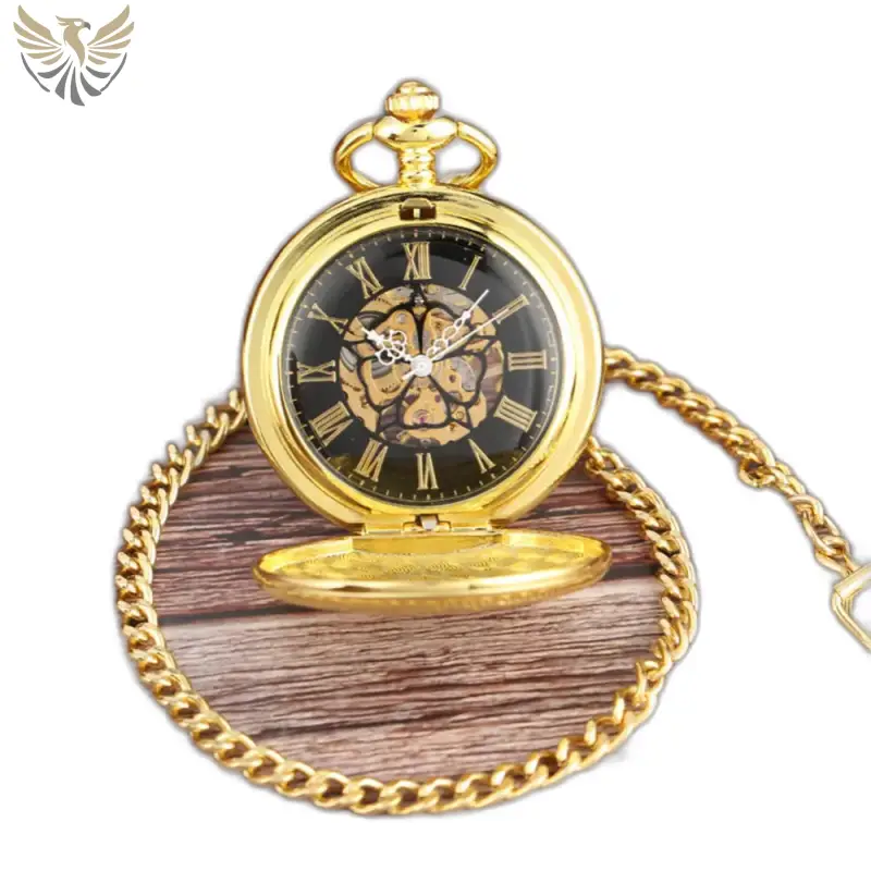 Montre à gousset mécanique luxe en bronze avec chaîne au style vintage élégant