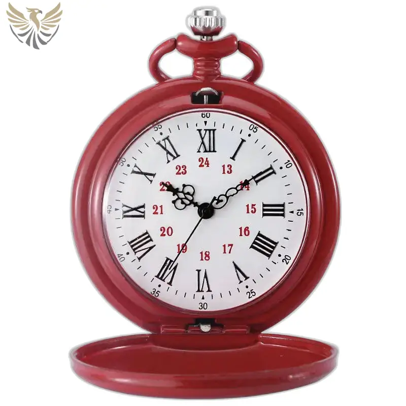 Montre à gousset rouge avec chiffres romains du modèle Quartz Chasseur Colorful