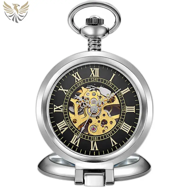 Montre à Gousset Squelette Mécanique Luxe Or, poche antique squelette en acier argenté