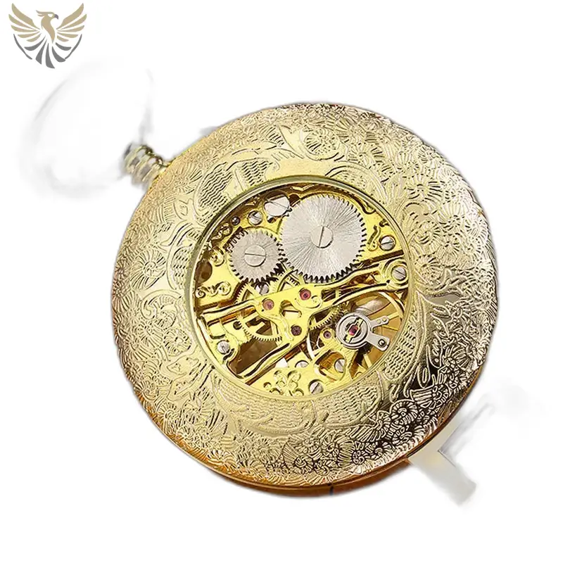 Montre à Gousset Squelette Mécanique Luxe Or, poche antique squelette avec mécanisme doré