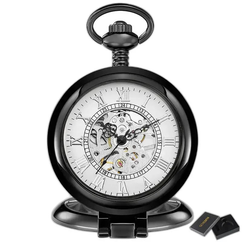 Montre à Gousset Squelette Mécanique Luxe Or, poche antique squelette noire élégante