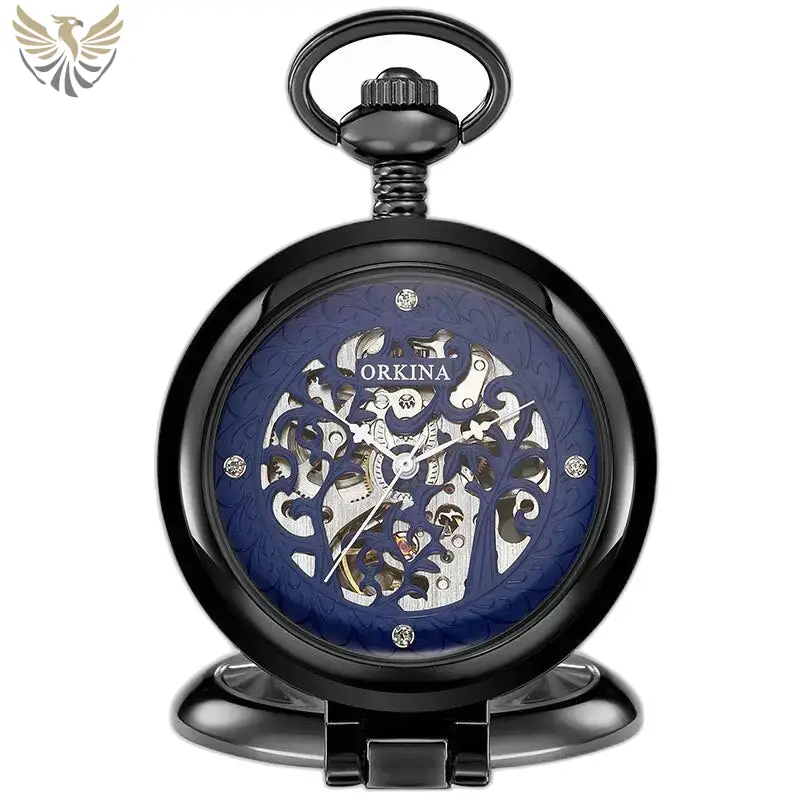 Montre à Gousset Squelette Mécanique Luxe Or avec un dial en squelette antique