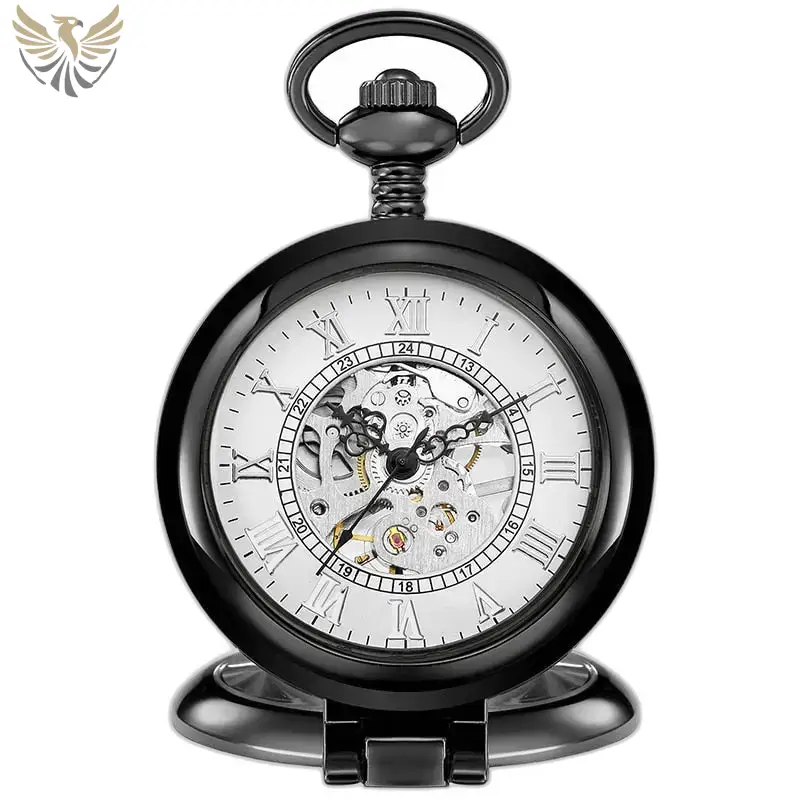Montre à Gousset Squelette Mécanique Luxe Or, poche antique squelette noire élégante