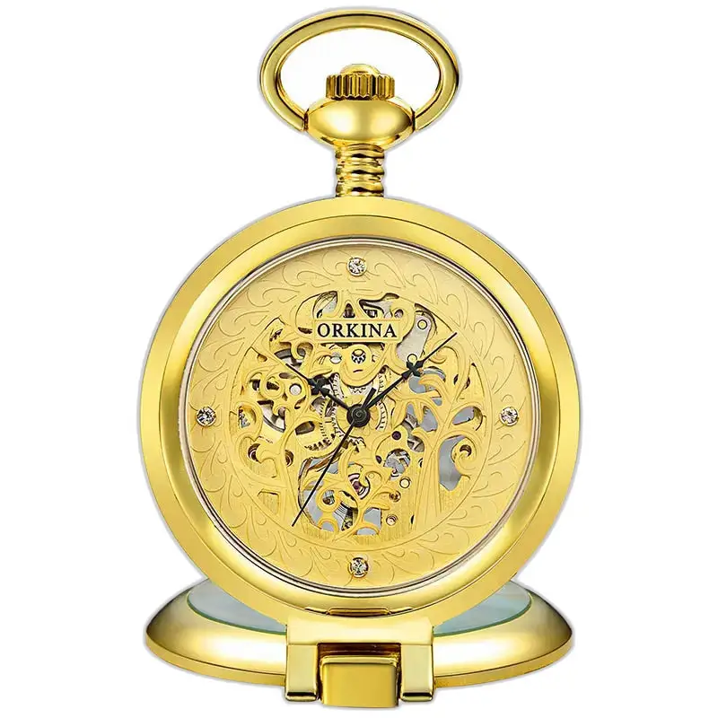 Montre à Gousset Squelette Mécanique Luxe Or, poche antique squelette dorée