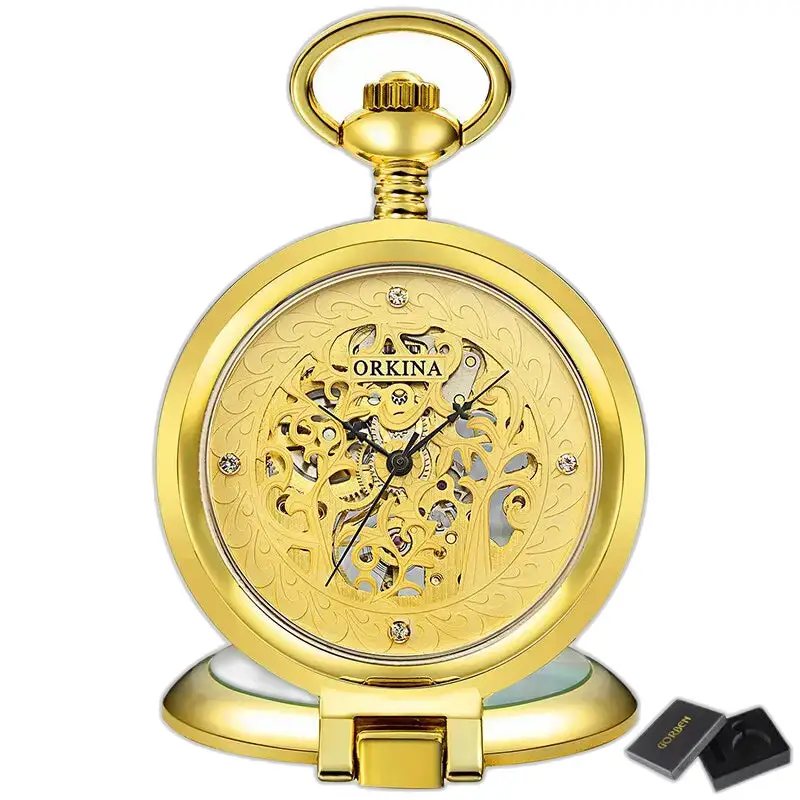 Montre à Gousset Squelette Mécanique Luxe Or, poche antique squelette dorée et ornée