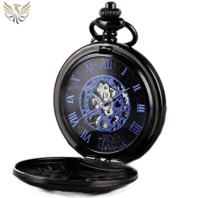 Montre à gousset Steampunk Double Demi Chasseur Chic avec chiffres romains bleus