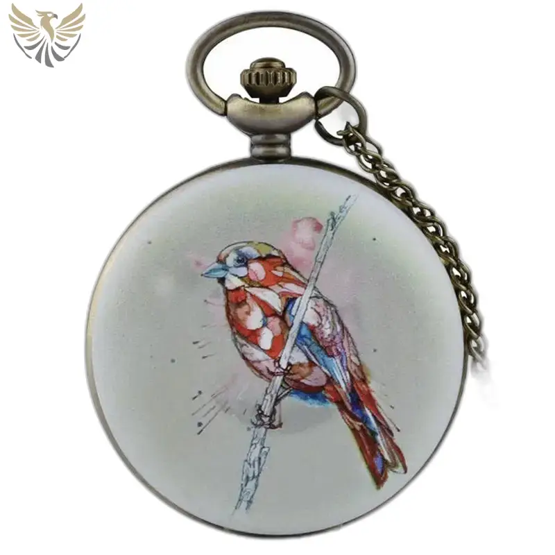 Montre Collier Plumes Vintage en Bronze avec un design d’oiseau élégant