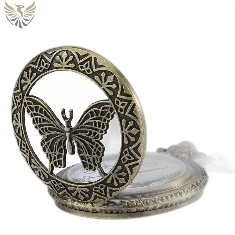 Montre Collier Quartz Papillon Vintage Femme avec un cadran en bronze et motif papillon