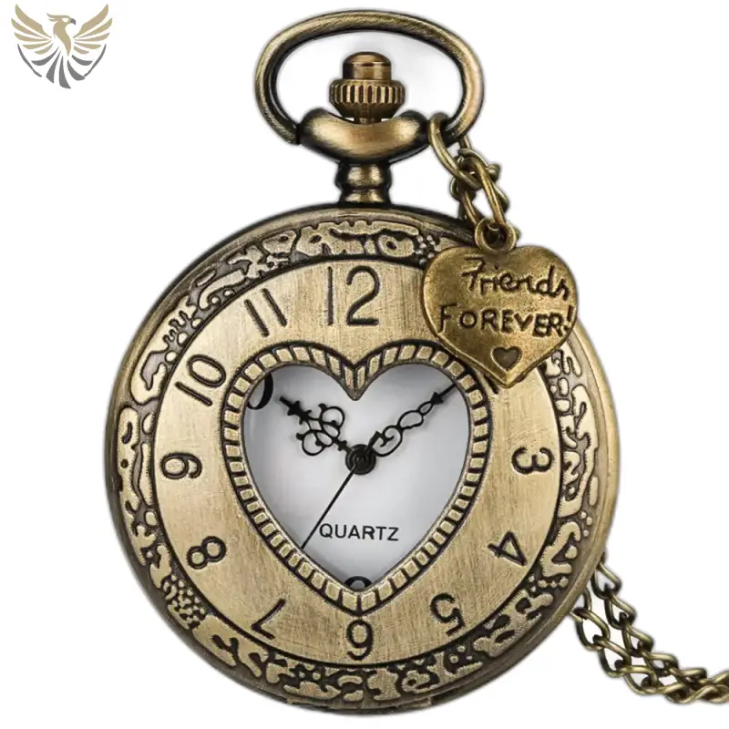 Montre Collier Quartz Retro Coeur Bronze avec pendule en forme de cœur