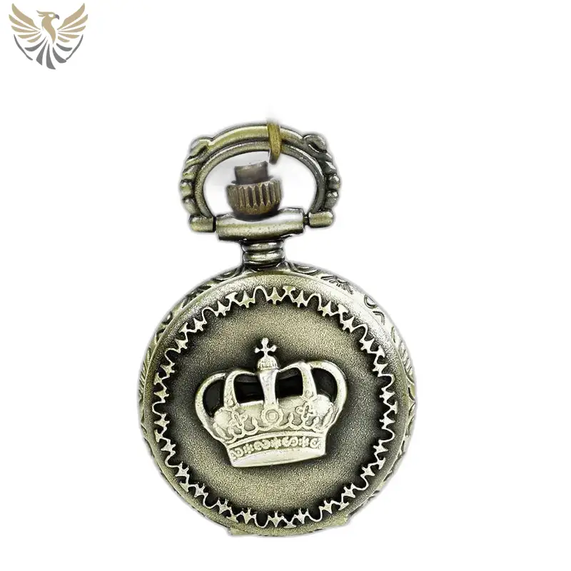 Montre Collier Royal Crown Vintage Bronze avec montre de poche antique ornée d’une couronne