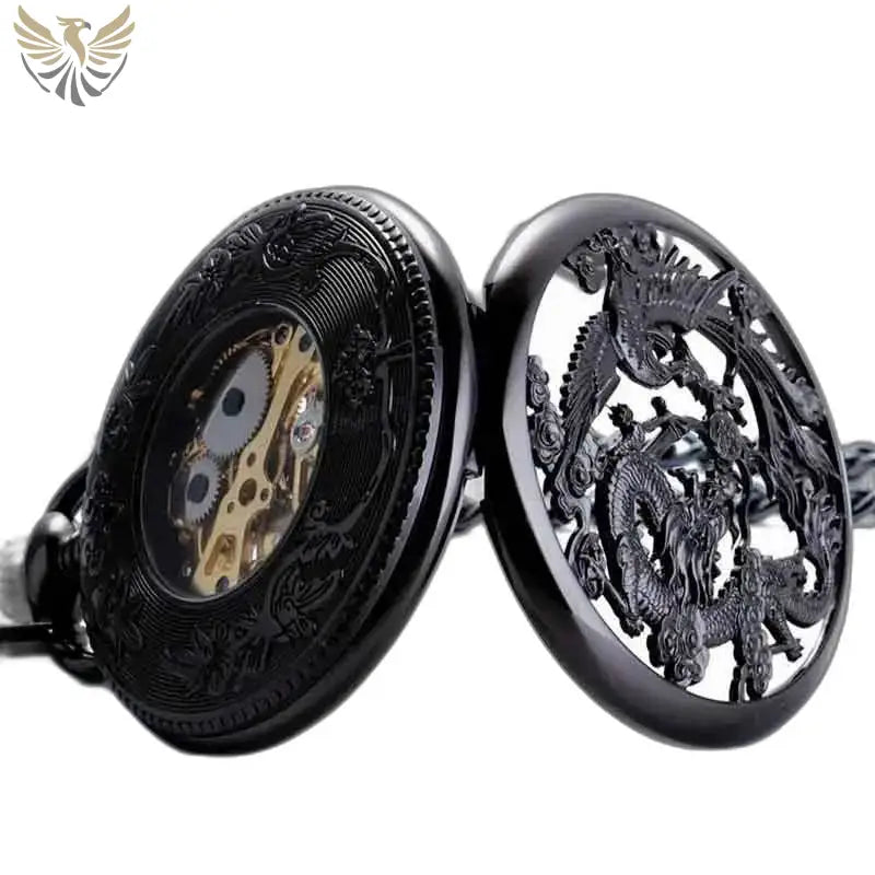 Montre de Poche à Gousset Steampunk Erbium Luxe avec dragon noir élégant