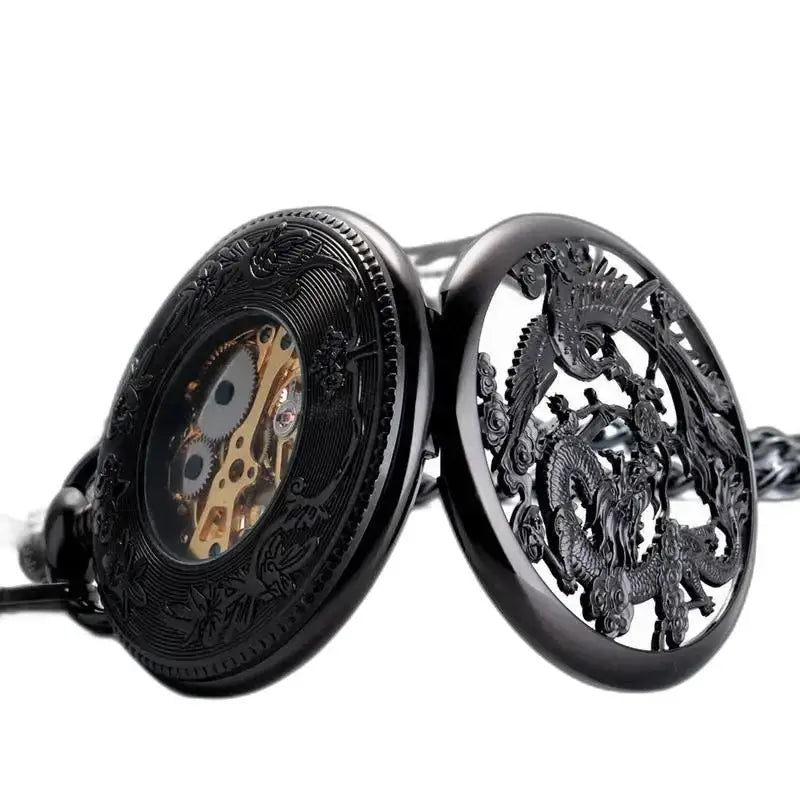 Montre de Poche à Gousset Steampunk Erbium Luxe avec dragon noir élégant
