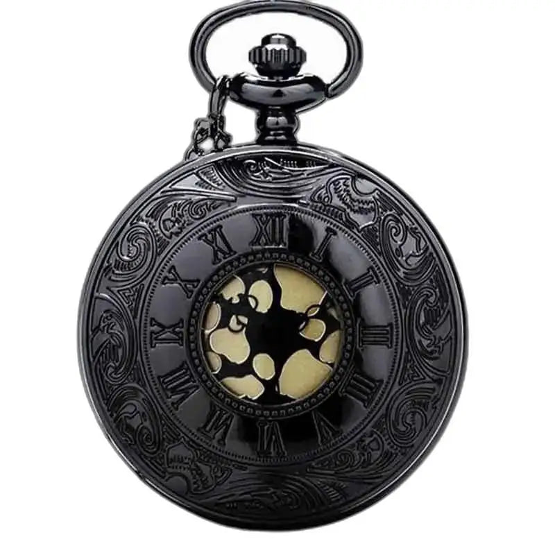 Zegarek kieszonkowy Steampunk Mercury z klinem z ozdobnym czarnym wzorem