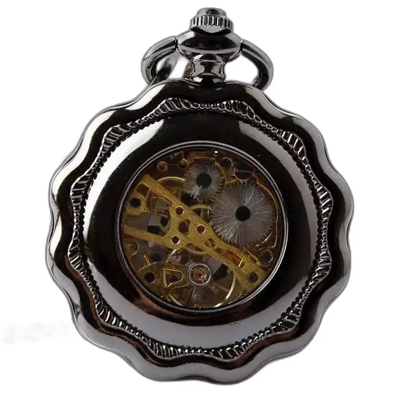 Zegarek kieszonkowy Steampunk Platinum z eleganckim, mechanicznym czarnym designem