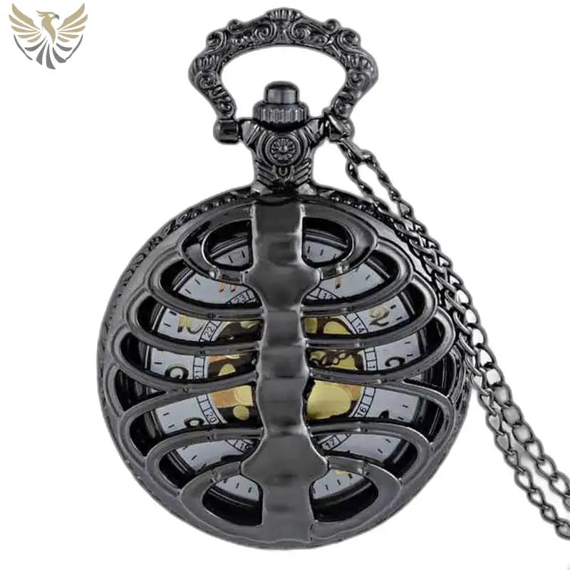 Montre de Poche Gousset Steampunk Palladium avec skeleton-ribcage noir