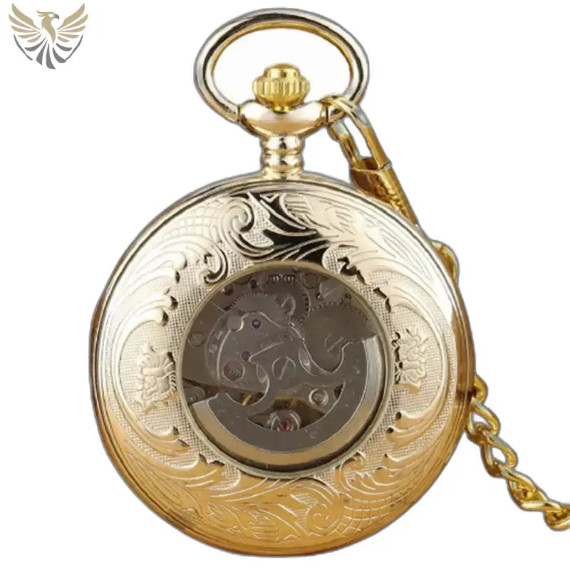 Montre de Poche Luxe Argent Noir Verre Minéral avec montre de poche ornée en or