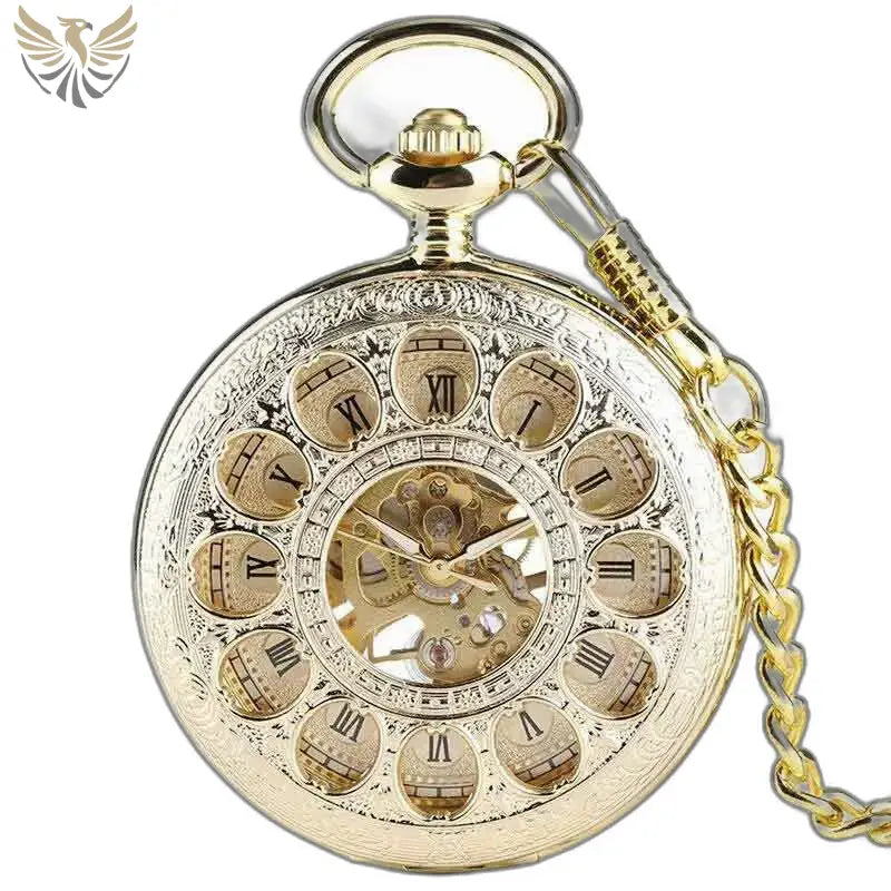 Montre de Poche Luxe Jade D’or avec chaîne et cadran doré élégant