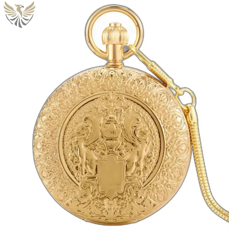 Montre Gousset Double Golden Majesty Chic avec chaîne en or tonné