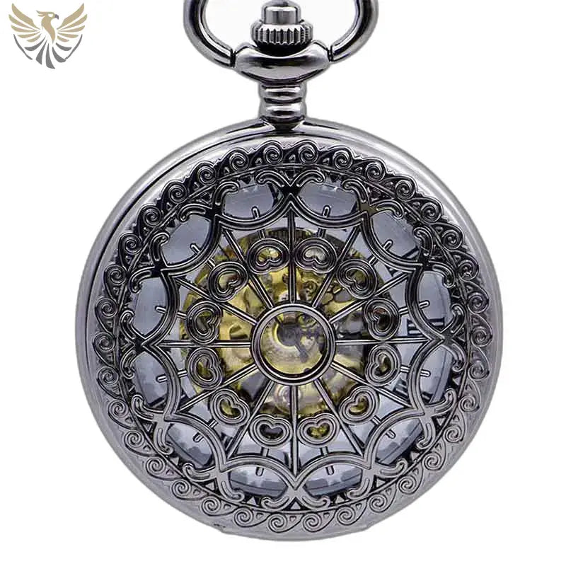 Montre Gousset Steampunk Maillechort avec Mécanisme Visible en argent orné