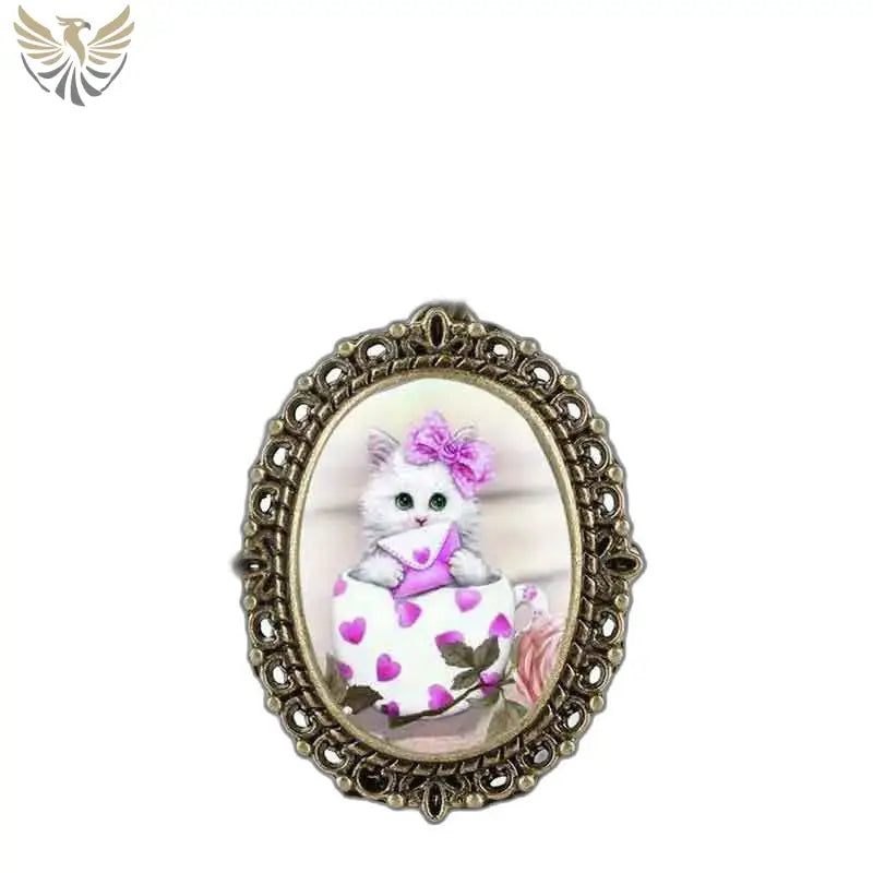 Broche ovale avec design de chaton, montre pendentif Chaton Kitty Rose Mignonne