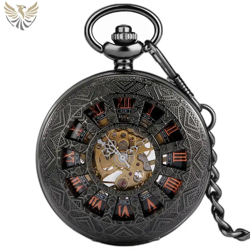 Montre Poche à Gousset Steampunk Iridium Design Gothique avec un cadran noir orné