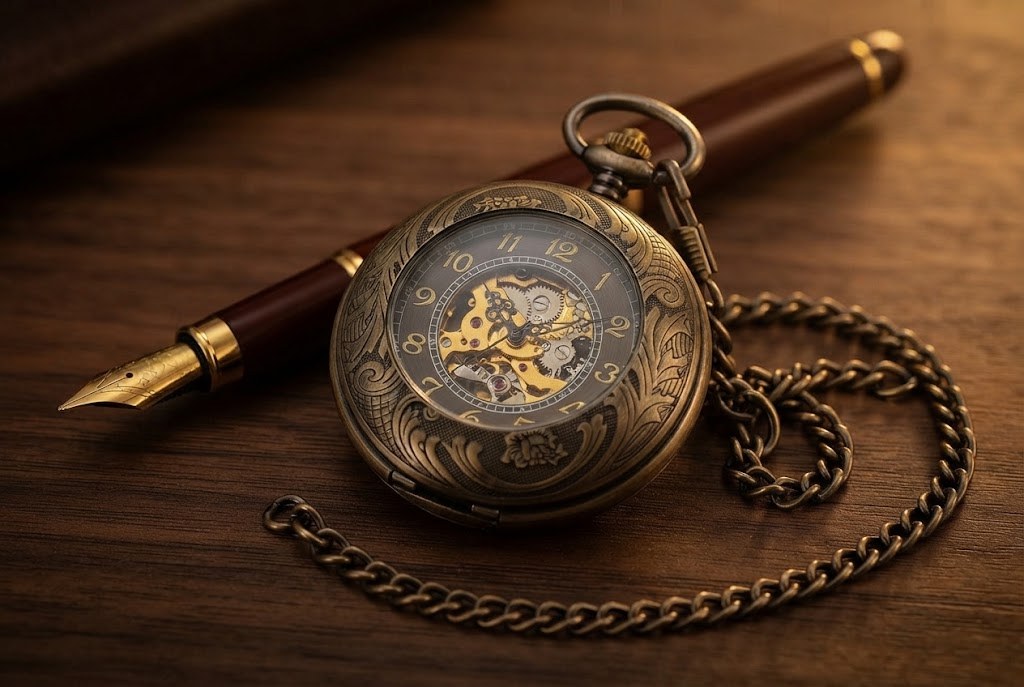 Montre à Gousset Automatique Demi-chasseur - Bronze ciselé, fenêtre sur la mécanique