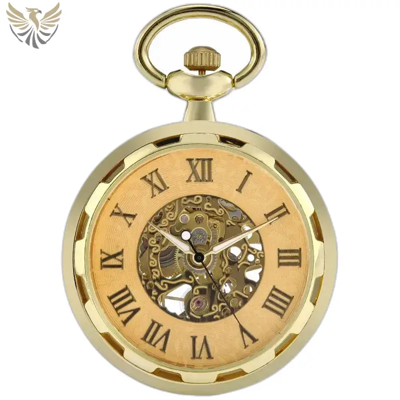 Montre à Gousset Mécanique Golden Skeleton Chic avec un cadran doré élégant