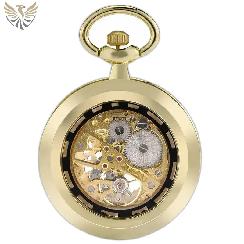 Montre à gousset mécanique Golden Skeleton Chic avec un design en or élégant