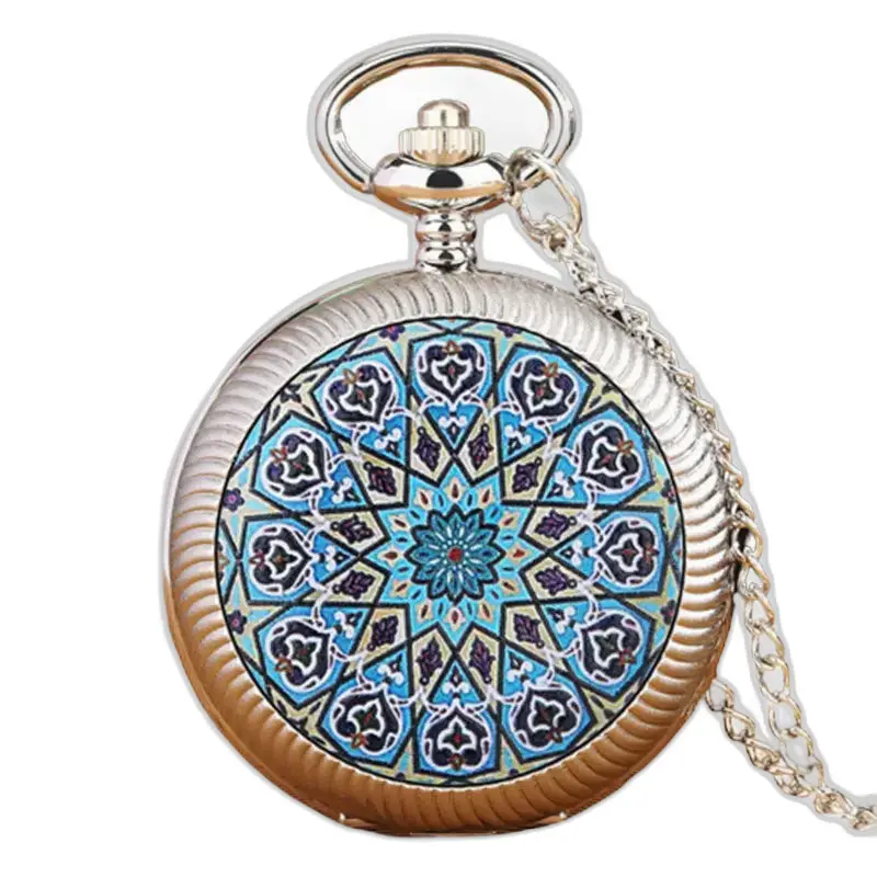 Montre à gousset avec design géométrique bleu et motif Fleur Rouge