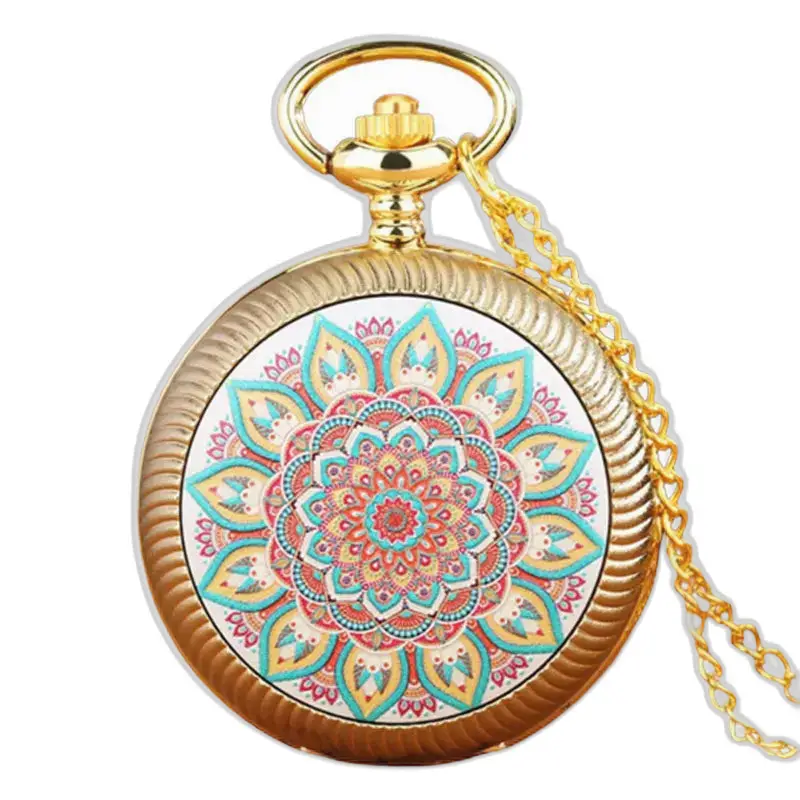 Montre à gousset Vintage Fleur Rouge et Or avec design mandala en or