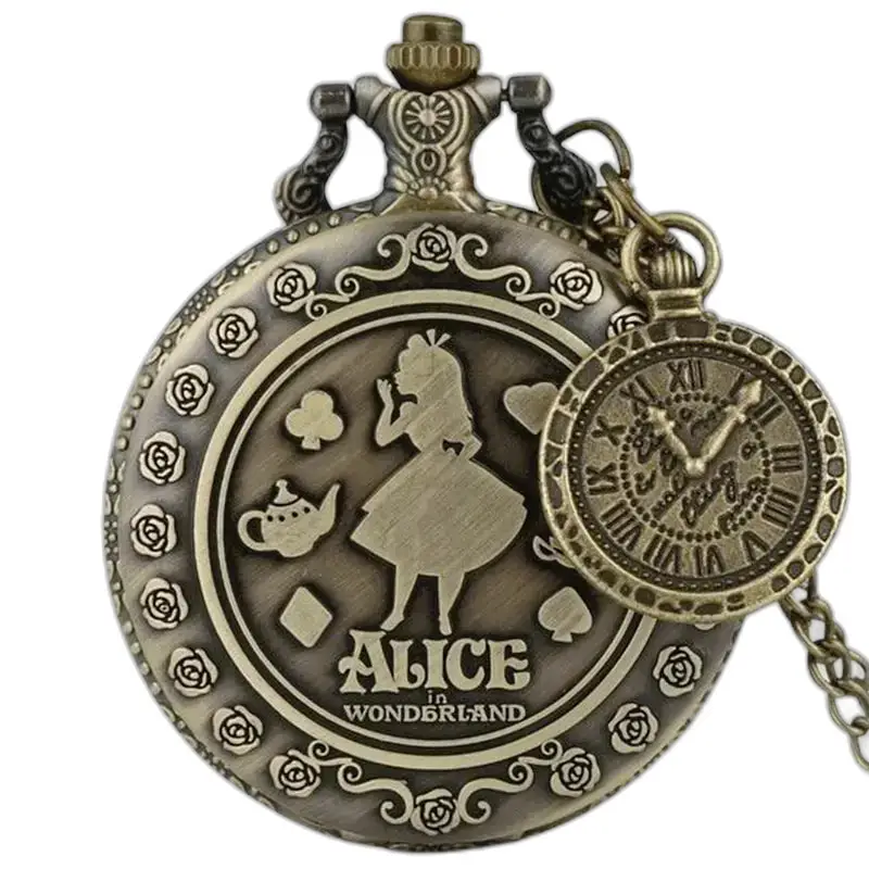 Montre Collier Alice Vintage pour Femme Homme avec montre collier inspirée d’Alice au Pays des Merveilles
