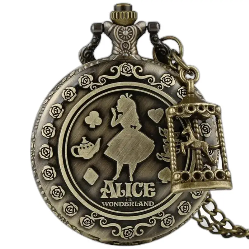 Montre collier Alice Vintage avec pendentif manège pour femme et homme