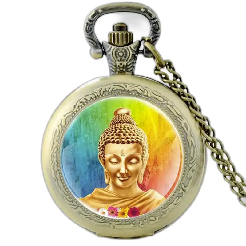 Montre Collier Bouddha Zen Vintage Aquarelle avec chaîne et design apaisant