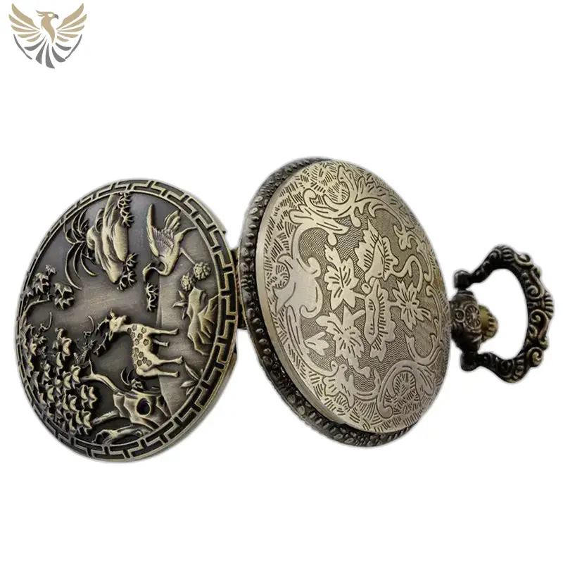 Montre Collier Forest Charm Vintage Bronze avec une montre de poche antique ornée