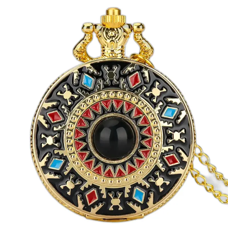 Montre Collier Vintage Marilyne Monroe avec une montre de poche dorée et noire ornée