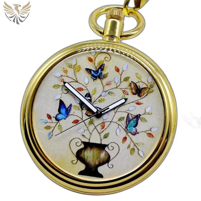 Montre de Poche Enchanting Butterfly avec design floral et ornement papillon