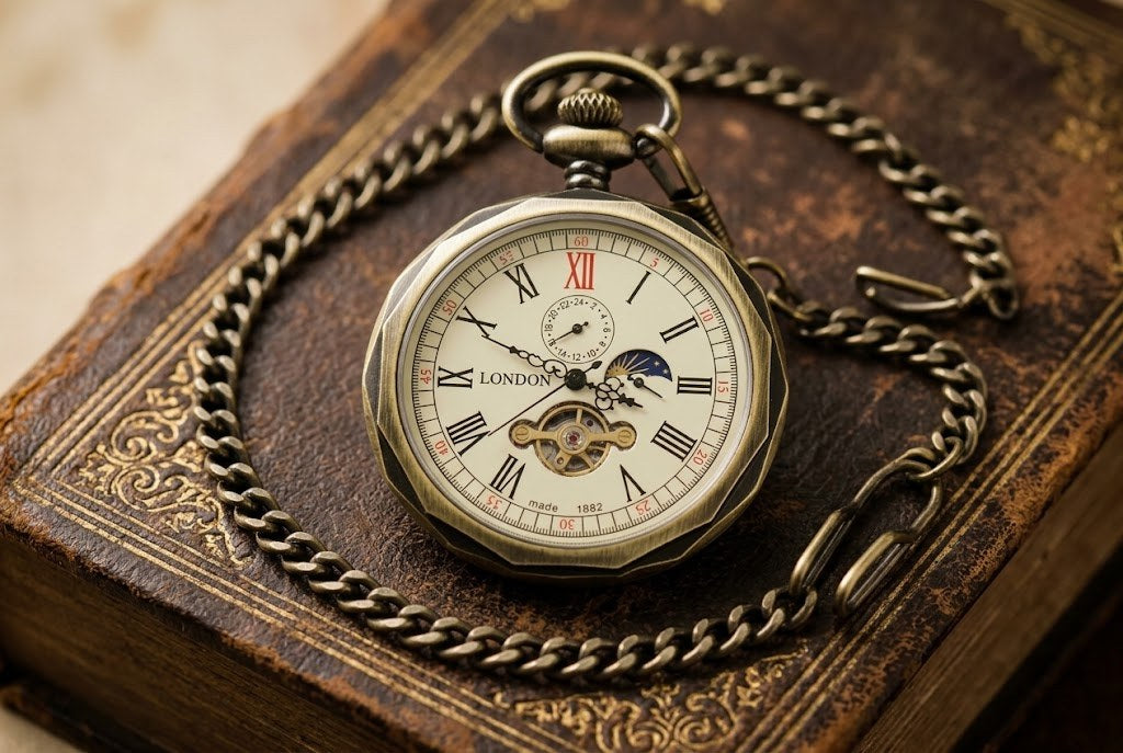 Montre à Gousset Mécanique Phase Lunaire Homme - Phase de lune, mécanique visible